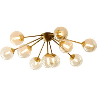 Lighting Modern Bubble Chandelier - 10-Light Amber Glass Ceiling Light, Mid Century Semi Flush Mount, Gold Globe Sputnik Chandelier