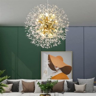 Modern Firework Gold Crystal Chandeliers, Sputnik Dandelion Chandelier Light Fixture Pendant Lighting for Dining Room, Living Room, Bedroom, Kitchen, Restaurant- 12 Lights