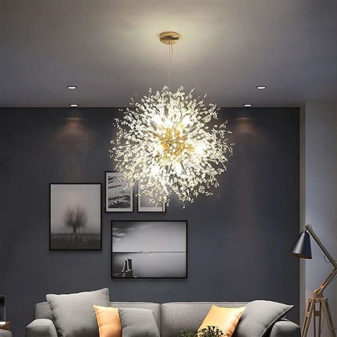 Modern Firework Gold Crystal Chandeliers, Sputnik Dandelion Chandelier Light Fixture Pendant Lighting for Dining Room, Living Room, Bedroom, Kitchen, Restaurant- 12 Lights