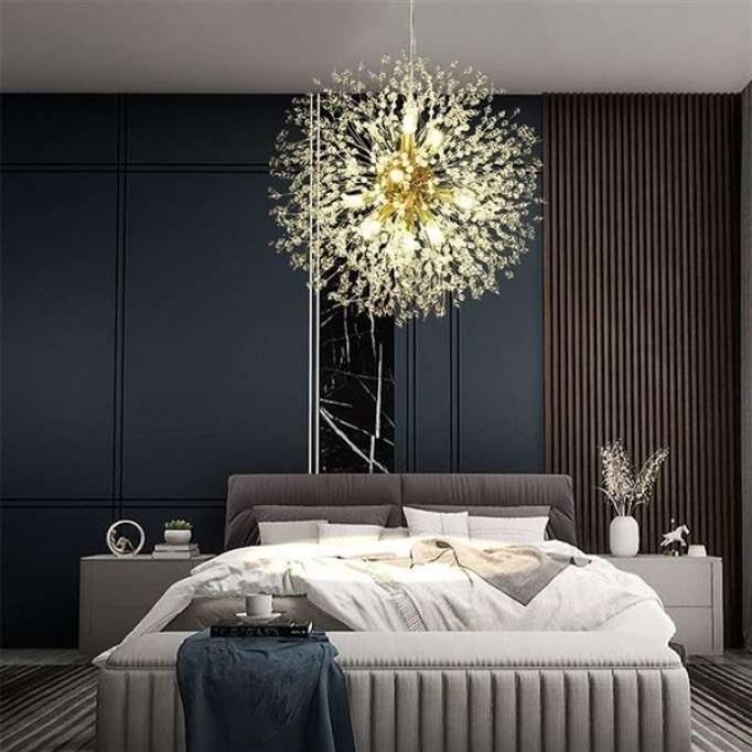 Modern Firework Gold Crystal Chandeliers, Sputnik Dandelion Chandelier Light Fixture Pendant Lighting for Dining Room, Living Room, Bedroom, Kitchen, Restaurant- 12 Lights