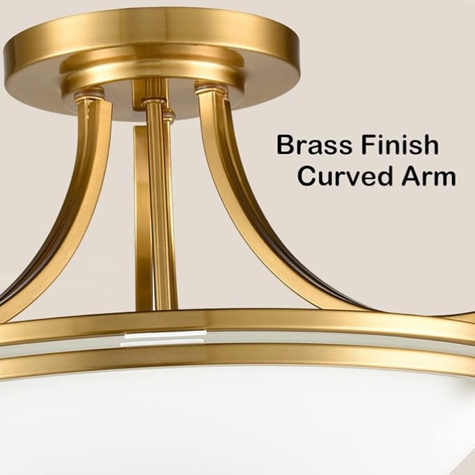 Modern Brass Semi Flush Mount Ceiling Light 3-Light Mid Century Gold Flush Mount Light Milk Glass Ceiling Light Fixtures for Hallway Bedroom Foyer Kitchen