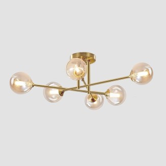 6 Lights Antique Brass Ceiling Light Mid Century Sputnik Flush Mount Ceiling Light Gold Modern Metal Semi Flush Mount Ceiling Light Vintage Bedroom Ceiling Lights