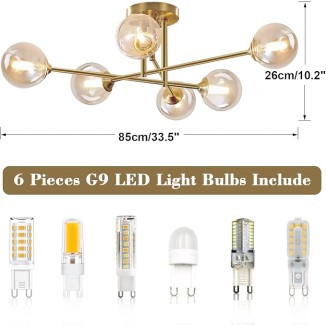 6 Lights Antique Brass Ceiling Light Mid Century Sputnik Flush Mount Ceiling Light Gold Modern Metal Semi Flush Mount Ceiling Light Vintage Bedroom Ceiling Lights