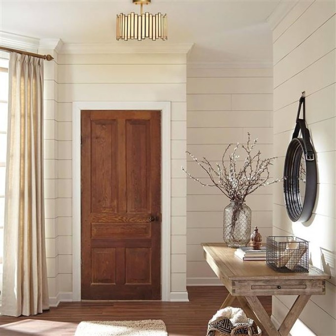 Gold Ceiling Light Fixture in Drum Shape, 12.5” Modern Semi Flush Mount Tiffany Lamp with White Glass, 3 Light Round Ceiling Hanging Lighting for Bedroom Dining Living Room Kitchen Entryway