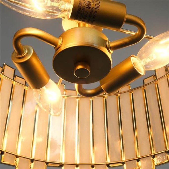 Gold Ceiling Light Fixture in Drum Shape, 12.5” Modern Semi Flush Mount Tiffany Lamp with White Glass, 3 Light Round Ceiling Hanging Lighting for Bedroom Dining Living Room Kitchen Entryway