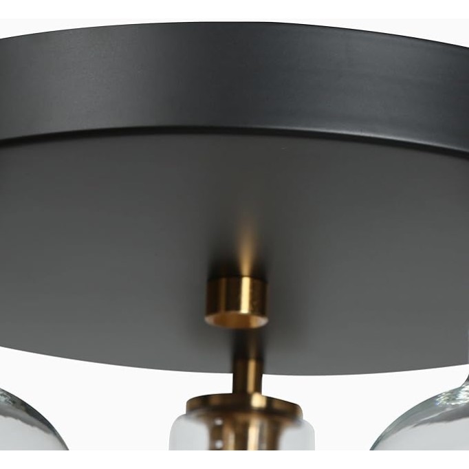 Black and Gold Semi Flush Mount Lighting, Modern 3-Light Glass Ceiling Light Fixture for Hallway, Bedroom, Foyer, 11" Dia