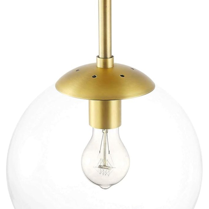 Globe Semi Flush Mount Ceiling Light Clear Glass with Brass Finish＆3 Lights Mid Century Modern Ceiling Light Clear Globe Semi Flush Mount Ceiling Light for Living Room Dining Room Bedroom