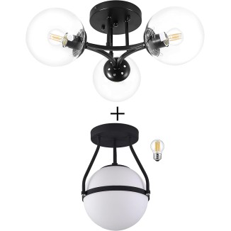 Black Mid Century Modern Ceiling Light Clear Globe Semi Flush Mount Ceiling Light Clear Glass Black Chandeliers＆Globe Ceiling Light Fixture with Milk Glass Shade Matte Black Finish Hallway
