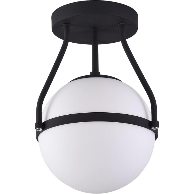 Black Mid Century Modern Ceiling Light Clear Globe Semi Flush Mount Ceiling Light Clear Glass Black Chandeliers＆Globe Ceiling Light Fixture with Milk Glass Shade Matte Black Finish Hallway