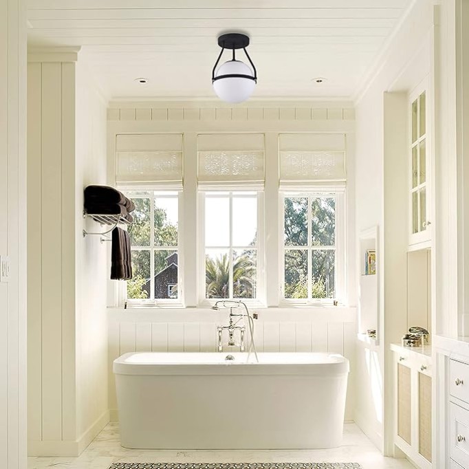 Black Mid Century Modern Ceiling Light Clear Globe Semi Flush Mount Ceiling Light Clear Glass Black Chandeliers＆Globe Ceiling Light Fixture with Milk Glass Shade Matte Black Finish Hallway