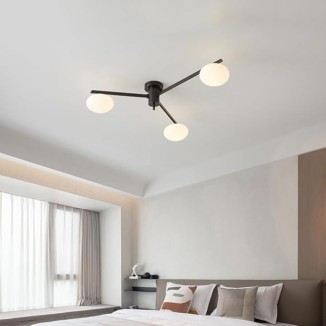 Globe Milk Glass White Black Long Semi Flush Mount Ceiling Light Fixture Gold Mid Century Modern Ceiling Light 3/5 Light Industrial Ceiling Mount for Bedroom Dining Room Living Room (Color : D