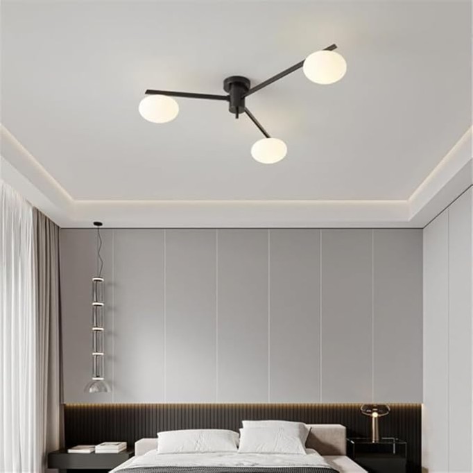 Globe Milk Glass White Black Long Semi Flush Mount Ceiling Light Fixture Gold Mid Century Modern Ceiling Light 3/5 Light Industrial Ceiling Mount for Bedroom Dining Room Living Room (Color : D