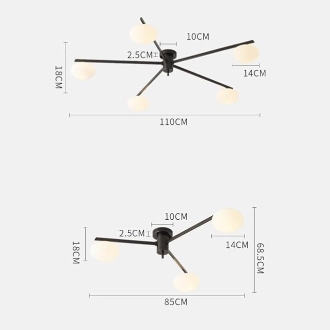 Globe Milk Glass White Black Long Semi Flush Mount Ceiling Light Fixture Gold Mid Century Modern Ceiling Light 3/5 Light Industrial Ceiling Mount for Bedroom Dining Room Living Room (Color : D