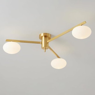 Glass Semi Flush Mount Ceiling Light, Modern Sputnik Chandelier, Bubble Ball Ceiling Light Fixture for Bedroom, Hallway (Gold, 3 Lights)