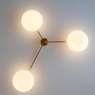 Glass Semi Flush Mount Ceiling Light, Modern Sputnik Chandelier, Bubble Ball Ceiling Light Fixture for Bedroom, Hallway (Gold, 3 Lights)