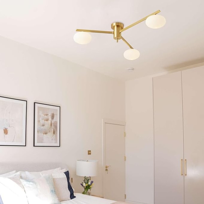 Glass Semi Flush Mount Ceiling Light, Modern Sputnik Chandelier, Bubble Ball Ceiling Light Fixture for Bedroom, Hallway (Gold, 3 Lights)