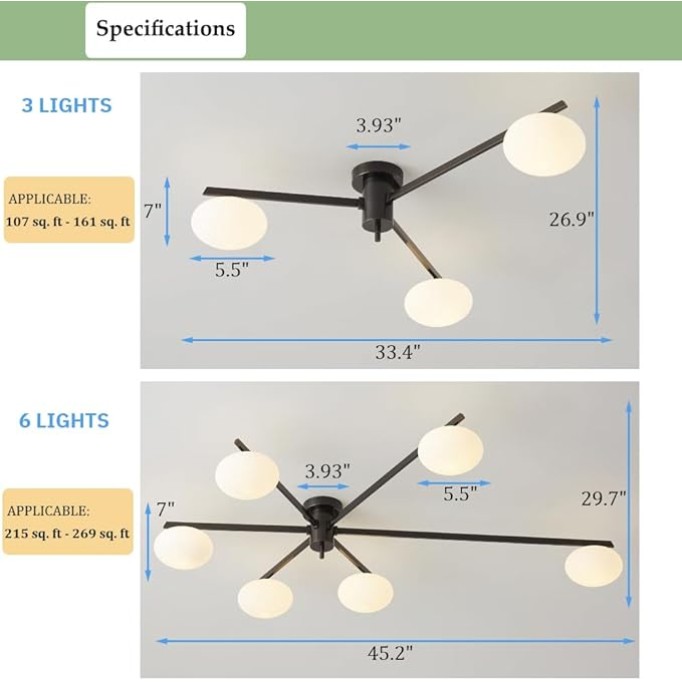 Glass Semi Flush Mount Ceiling Light, Modern Sputnik Chandelier, Bubble Ball Ceiling Light Fixture for Bedroom, Hallway (Gold, 3 Lights)