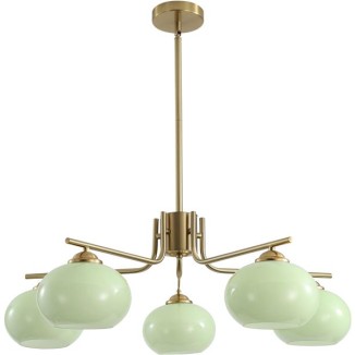 Lighting Green Glass Pendant Light 5 Light Large Globe Chandelier Brushed Brass Sputnik Chandelier Mid Century Modern Chandelier Light Fixture for Dining Room Bedroom