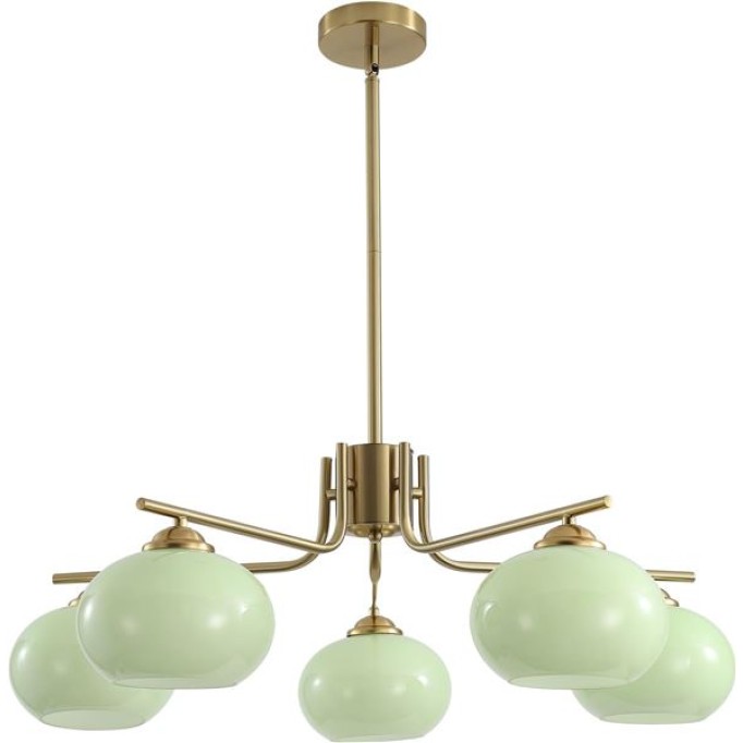 Lighting Green Glass Pendant Light 5 Light Large Globe Chandelier Brushed Brass Sputnik Chandelier Mid Century Modern Chandelier Light Fixture for Dining Room Bedroom