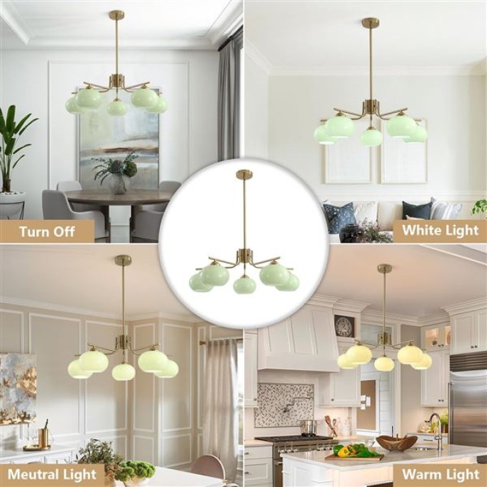 Lighting Green Glass Pendant Light 5 Light Large Globe Chandelier Brushed Brass Sputnik Chandelier Mid Century Modern Chandelier Light Fixture for Dining Room Bedroom