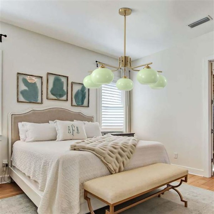 Lighting Green Glass Pendant Light 5 Light Large Globe Chandelier Brushed Brass Sputnik Chandelier Mid Century Modern Chandelier Light Fixture for Dining Room Bedroom