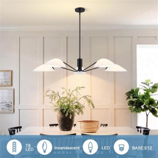 Modern Glass Chandeliers, Sputnik Chandelier Black Pendant Lighting Fixture Glass Shade Ceiling Light for Dining Room Kitchen Island