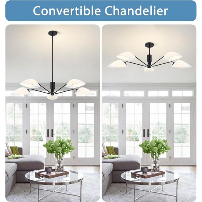 Modern Glass Chandeliers, Sputnik Chandelier Black Pendant Lighting Fixture Glass Shade Ceiling Light for Dining Room Kitchen Island