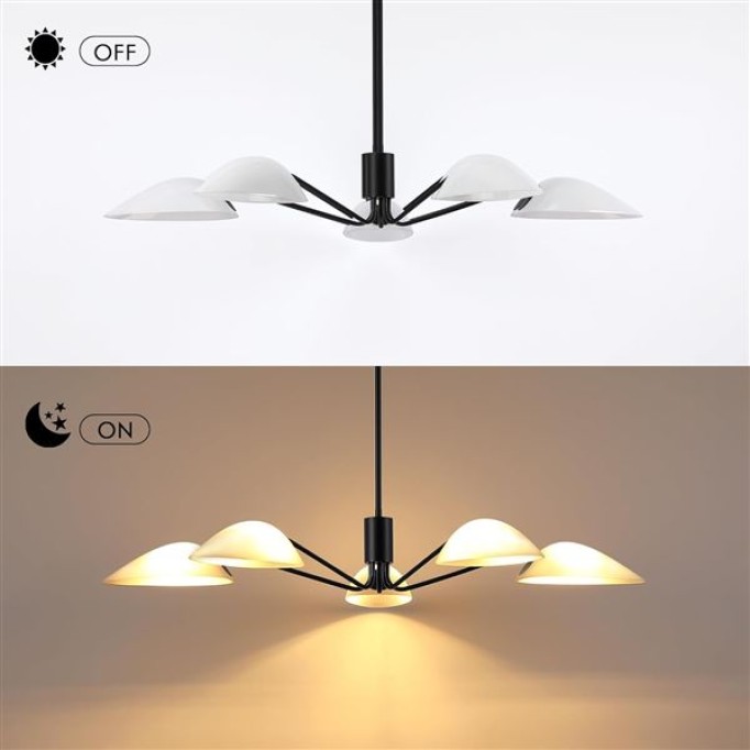 Modern Glass Chandeliers, Sputnik Chandelier Black Pendant Lighting Fixture Glass Shade Ceiling Light for Dining Room Kitchen Island