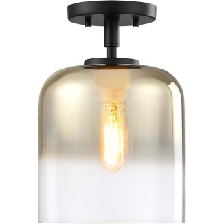 Gatsby 8.5 inch 1-Light Matte Black Mid-Century Modern Semi Flush Mount Ceiling Light with Gold Ombre Shade for Bedrooms, D306M-SF-MB