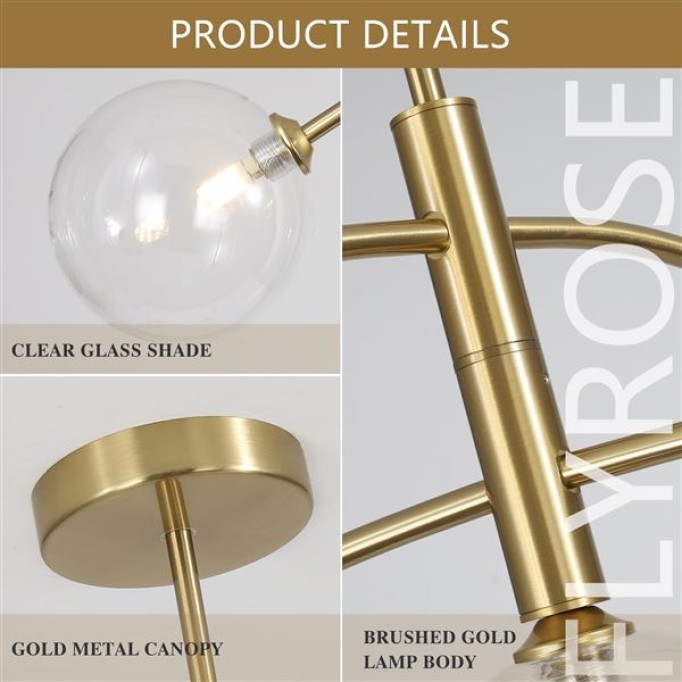 5 Light Gold Chandelier Ceiling Light Glass Bubble Chandelier Light Fixture Brushed Brass Chandelier Mid Century Modern Globe Chandelier Bedroom Semi Flush Mount Chandelier