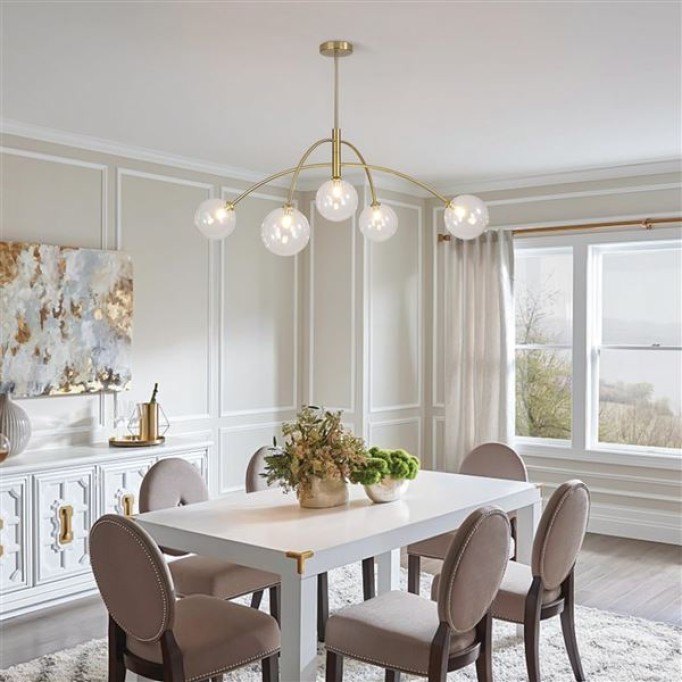 5 Light Gold Chandelier Ceiling Light Glass Bubble Chandelier Light Fixture Brushed Brass Chandelier Mid Century Modern Globe Chandelier Bedroom Semi Flush Mount Chandelier