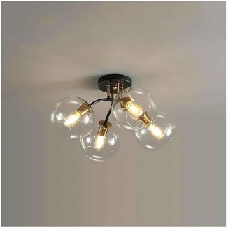 Lámpara Globe Semi Flush Mount Ceiling Light Fixture Mid Century Modern 4/6 Lights Glass Ceiling Light Vintage Black Gold Lighting Fixture Chandelier for Bedroom Kitchen Dining Room Corridor