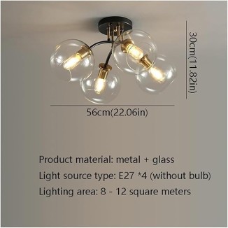 Lámpara Globe Semi Flush Mount Ceiling Light Fixture Mid Century Modern 4/6 Lights Glass Ceiling Light Vintage Black Gold Lighting Fixture Chandelier for Bedroom Kitchen Dining Room Corridor