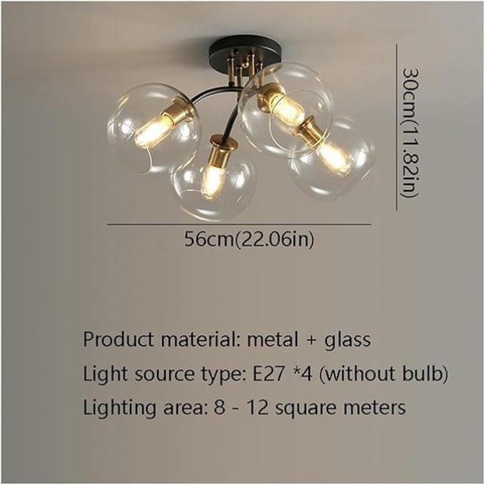 Lámpara Globe Semi Flush Mount Ceiling Light Fixture Mid Century Modern 4/6 Lights Glass Ceiling Light Vintage Black Gold Lighting Fixture Chandelier for Bedroom Kitchen Dining Room Corridor