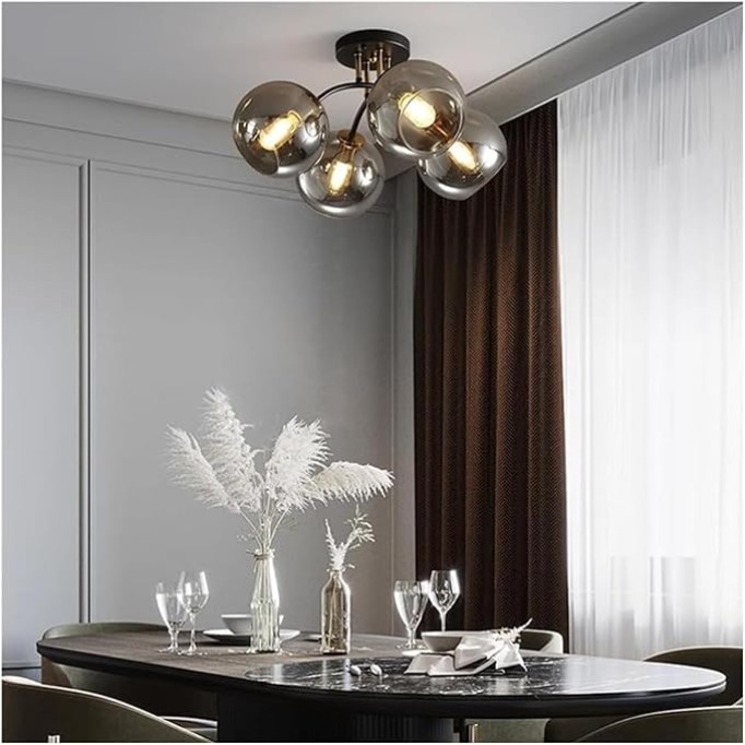 Lámpara Globe Semi Flush Mount Ceiling Light Fixture Mid Century Modern 4/6 Lights Glass Ceiling Light Vintage Black Gold Lighting Fixture Chandelier for Bedroom Kitchen Dining Room Corridor