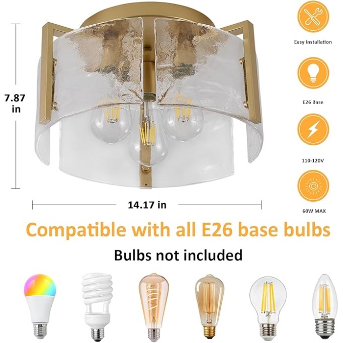 Flush Mount Ceiling Light Fixture Gold, Modern Ceiling Light, Hallway Light Fixtures Ceiling Mount, Dimmable Kitchen Lighting Fixtures Ceiling Lights for Bedroom Bathroom Dining Room Hall Foyer Entry