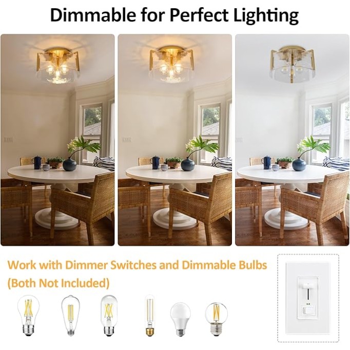 Flush Mount Ceiling Light Fixture Gold, Modern Ceiling Light, Hallway Light Fixtures Ceiling Mount, Dimmable Kitchen Lighting Fixtures Ceiling Lights for Bedroom Bathroom Dining Room Hall Foyer Entry
