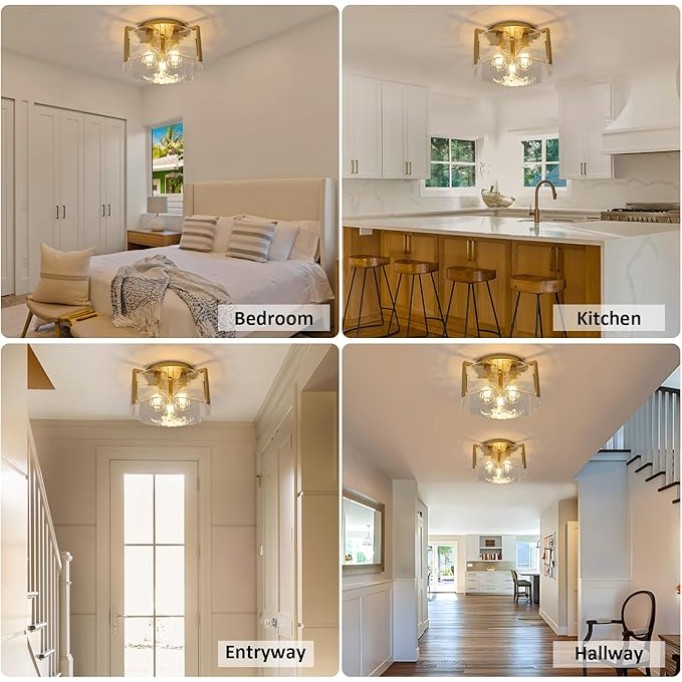 Flush Mount Ceiling Light Fixture Gold, Modern Ceiling Light, Hallway Light Fixtures Ceiling Mount, Dimmable Kitchen Lighting Fixtures Ceiling Lights for Bedroom Bathroom Dining Room Hall Foyer Entry