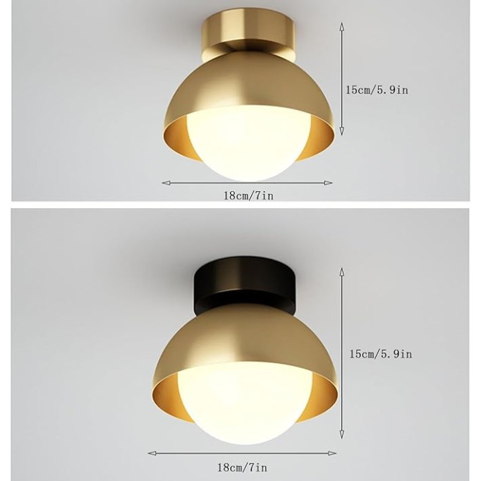 Close To Ceiling Lights White Glass Globe Ceiling Light Mid Century Brass Ceiling Lamp Semi Flush Mount Close to Ceiling Lighting Fixture Compatible with Cloakroom Study Staircase Aisle Corridor Balco