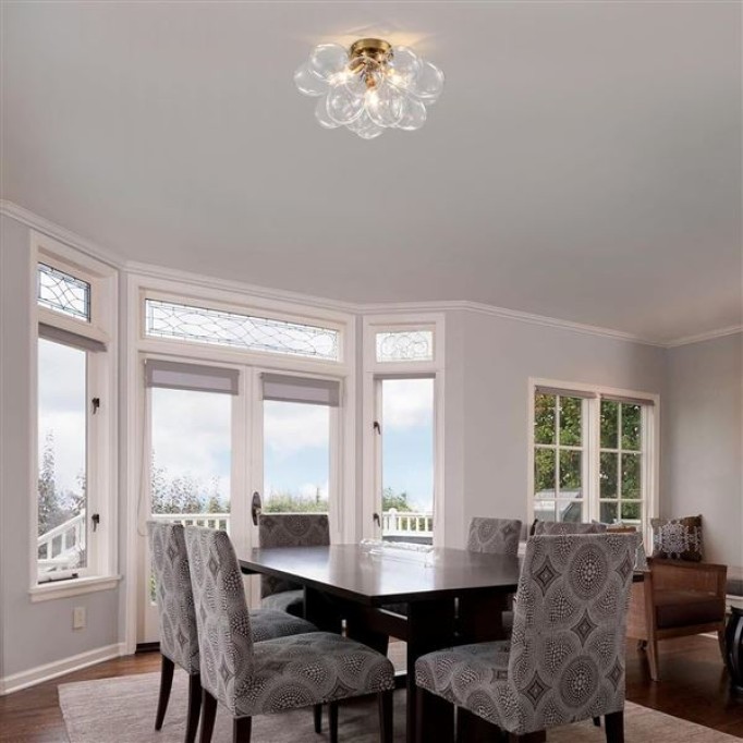 Semi Flush Mount Chandelier Gold Close to Ceiling Light Fixtures Modern Bubble Ball Glass Chandelier Mid Century Ceiling Pendant Light 17.72in 13 Globe for Bedroom Foyer Living Room Kitchen Island