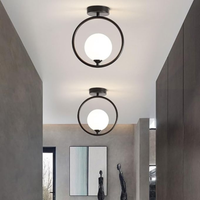 Mid Century Modern Gold Hallway Ceiling Light Fixture, Glass Semi Flush Mount Ceiling Light, Farmhouse Glass Kitchen Ceiling Light, Globe Bedroom Ceiling Lamp