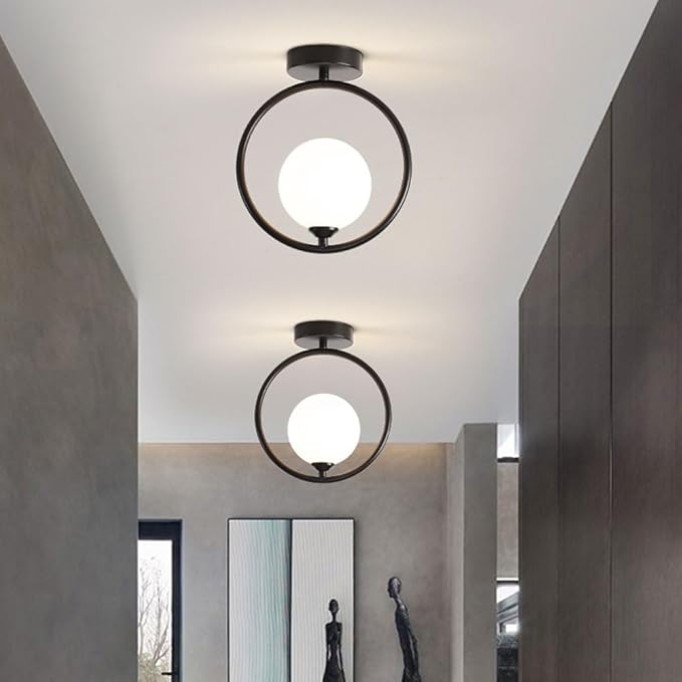 Mid Century Modern Gold Hallway Ceiling Light Fixture, Glass Semi Flush Mount Ceiling Light, Farmhouse Glass Kitchen Ceiling Light, Globe Bedroom Ceiling Lamp