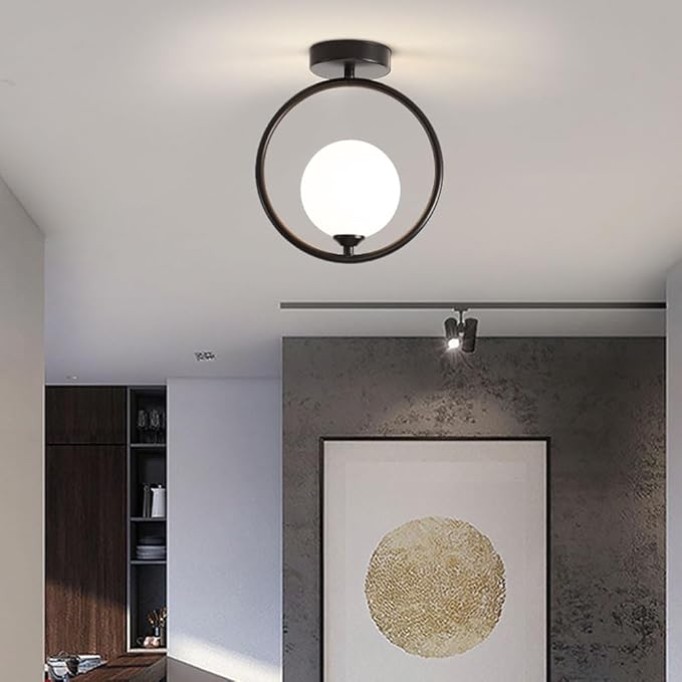 Mid Century Modern Gold Hallway Ceiling Light Fixture, Glass Semi Flush Mount Ceiling Light, Farmhouse Glass Kitchen Ceiling Light, Globe Bedroom Ceiling Lamp
