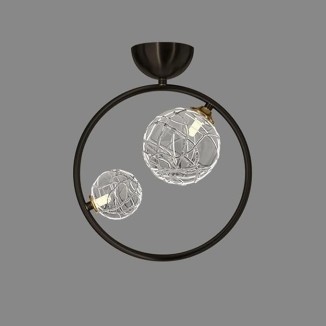 2-Lights Nordic Glass Hallway Ceiling Light Modern Minimalist Black Ring Kitchen Ceiling Lamp Fixture Mid Century Creativity Brushed Copper Finish Bedroom Chandelier for Living Room Aisle(Dark)