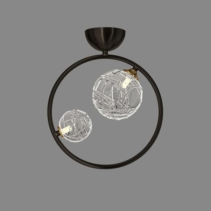 2-Lights Nordic Glass Hallway Ceiling Light Modern Minimalist Black Ring Kitchen Ceiling Lamp Fixture Mid Century Creativity Brushed Copper Finish Bedroom Chandelier for Living Room Aisle(Dark)