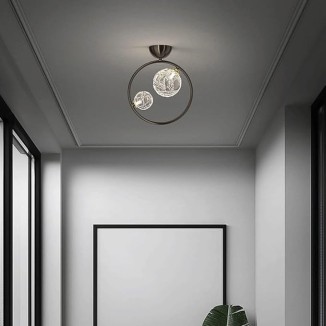 2-Lights Nordic Glass Hallway Ceiling Light Modern Minimalist Black Ring Kitchen Ceiling Lamp Fixture Mid Century Creativity Brushed Copper Finish Bedroom Chandelier for Living Room Aisle(Dark)
