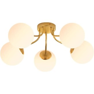 Modern Sputnik Ceiling Light Semi Flush Mount Mid Century 5-Head Chandelier E27 Frosted Glass Globe Lampshade Ceiling Lamps Fixtures Bedroom Living Room Lighting