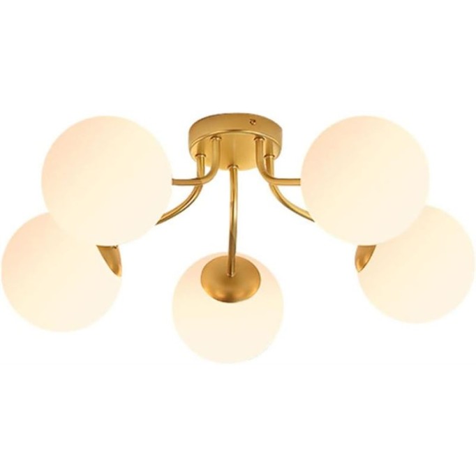 Modern Sputnik Ceiling Light Semi Flush Mount Mid Century 5-Head Chandelier E27 Frosted Glass Globe Lampshade Ceiling Lamps Fixtures Bedroom Living Room Lighting