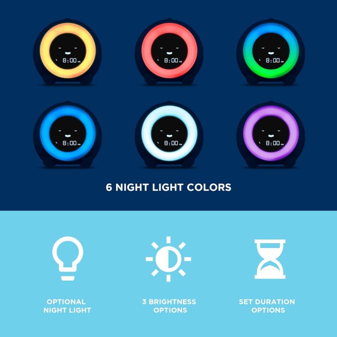Ready to Rise Children's Sleep Trainer, Night Light, Sound Machine and OK to Wake Alarm Clock for Toddlers and Kids - Arctic Blue