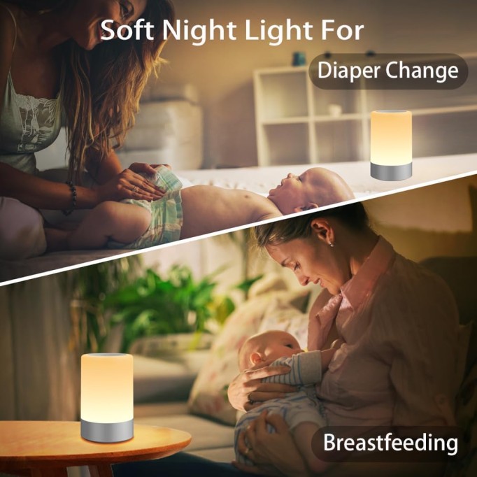 Nursery Night Light for Baby, Portable LED Touch Night Lamp for Kids and Adult, Breastfeeding, Sleep Aid, USB Rechargeable Nursing Lamp, Bedside Dimmable Warm Night Light, Soft Eye Caring